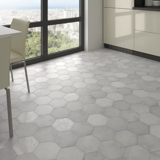Carrelage Heritage Snow 17,5x20 cm - posé en cuisine