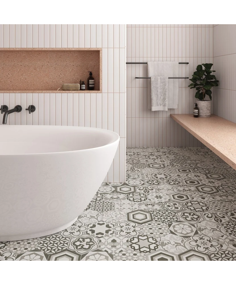 Carrelage Hexatile Grey Mat 17,5x20 cm - vue d’ambiance