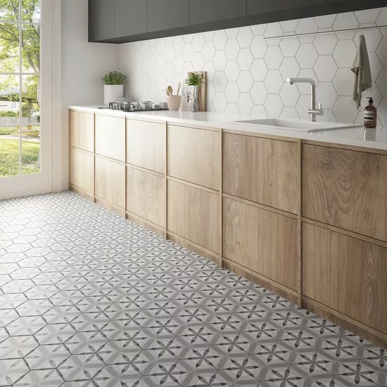 Carrelage Hexatile Nature B&W 17,5x20 cm - vue d’ambiance 2
