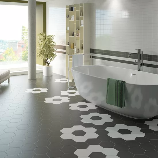 Carrelage Hexatile Black Mat 17,5x20 cm - vue d’ambiance