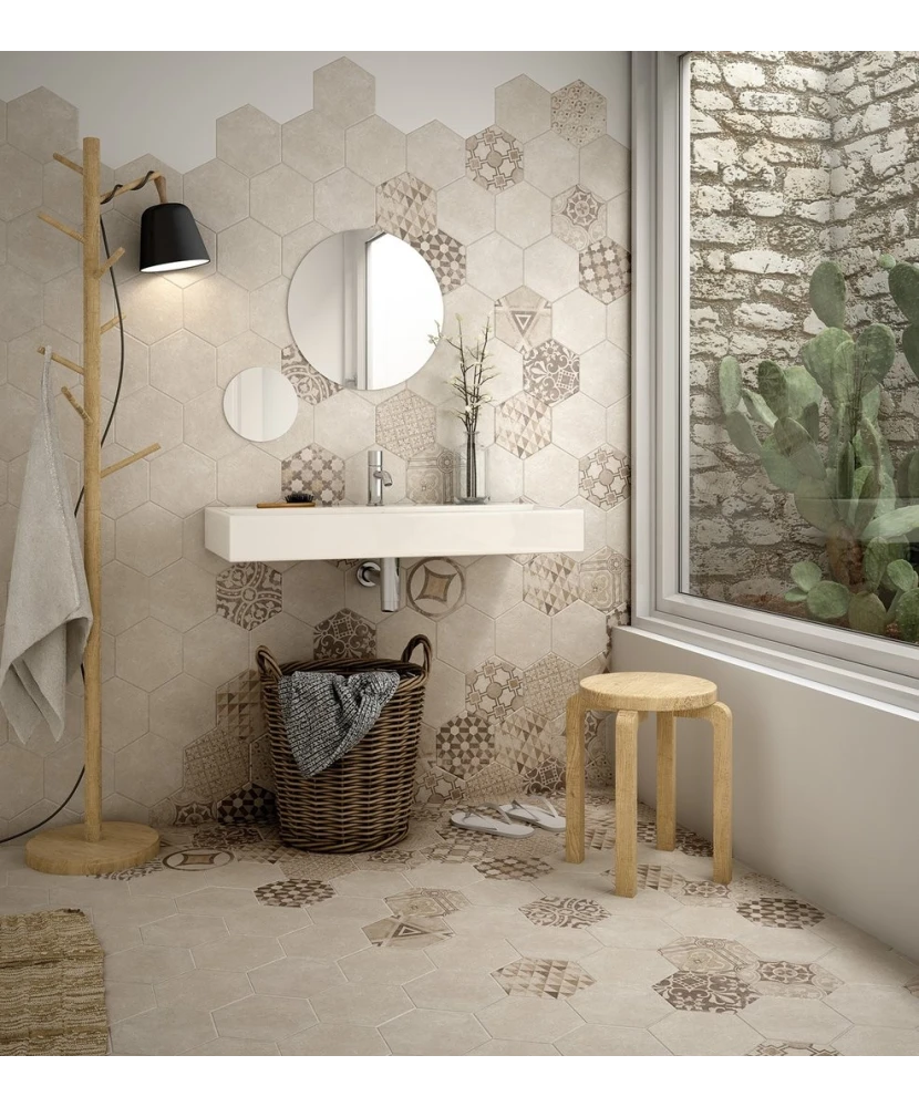Carrelage Hexatile Cement Garden Sand 17,5x20 cm - vue d’ambiance
