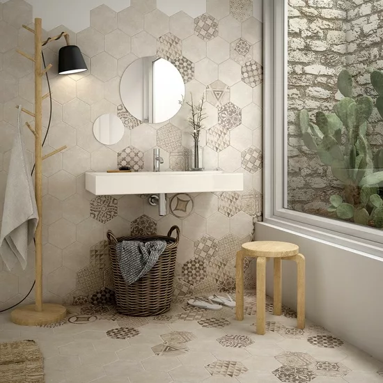 Carrelage Hexatile Cement Sand 17,5x20 cm - vue d’ambiance