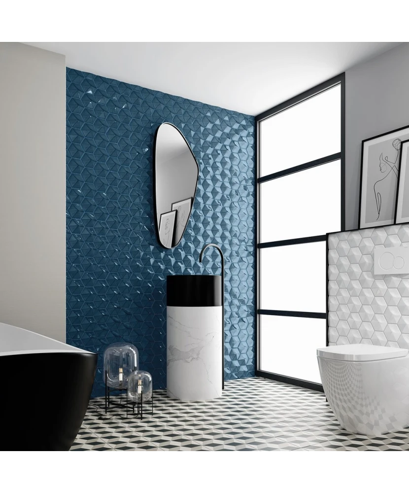 Carrelage Oberland Electric Blue 12,4x10,7 cm - posé en salle de bain