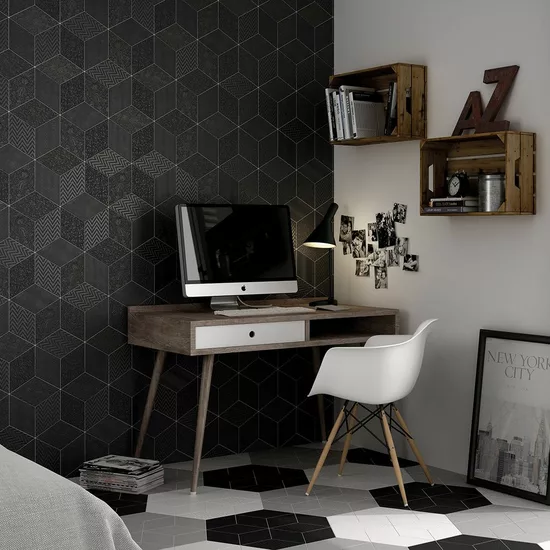 Carrelage Rhombus Black Mat 14x24 cm - vue d’ambiance