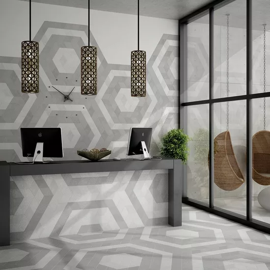Carrelage Rhombus Light Grey Mat 14x24 cm - vue d’ambiance