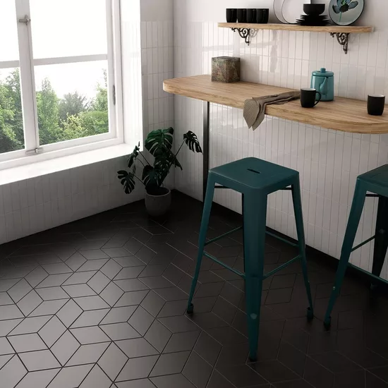 Carrelage Rhombus Smooth Black Mat 14x24 cm - vue d’ambiance