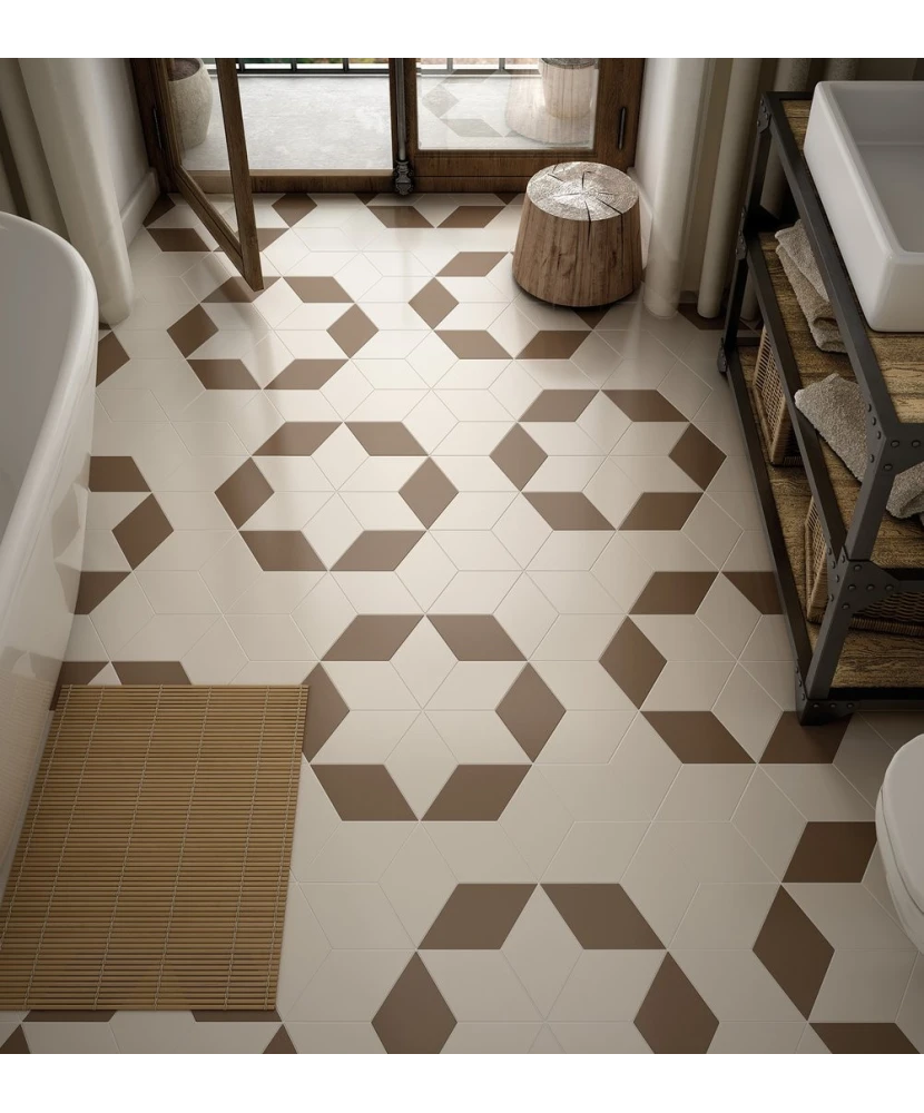 Carrelage Rhombus Smooth Cream Mat 14x24 cm - vue d’ambiance