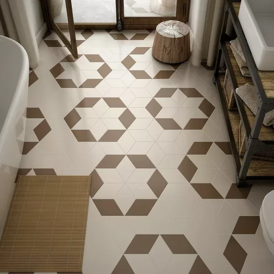 Carrelage Rhombus Smooth Cream Mat 14x24 cm - vue d’ambiance