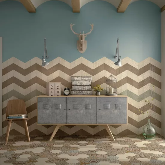 Carrelage Rhombus Taupe Mat 14x24 cm - vue d’ambiance
