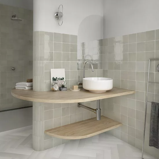 Carrelage La Riviera Vert 13,2x13,2 cm - posé en salle de bain