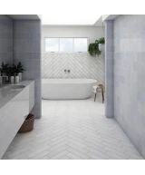 Carrelage Stromboli White Plume 9,2x36,8 cm - posé en salle de bain