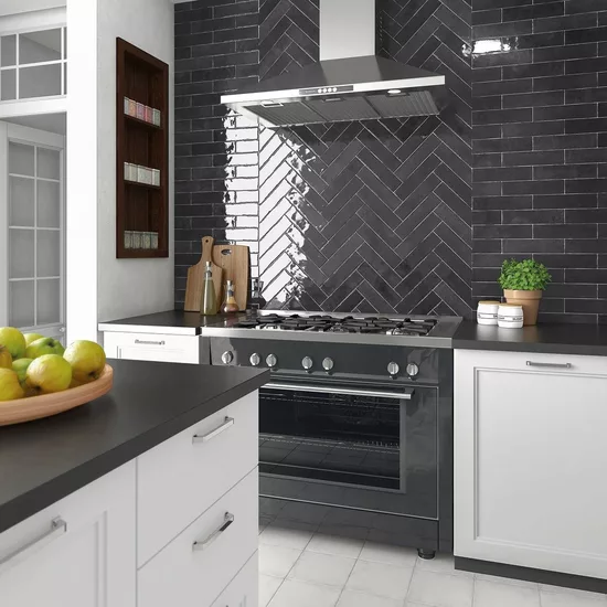 Carrelage Tribeca Basalt 6x24,6 cm - posé en cuisine