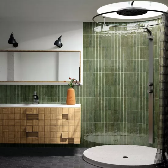 Carrelage Tribeca Sage Green 6x24,6 cm - posé en salle de bain