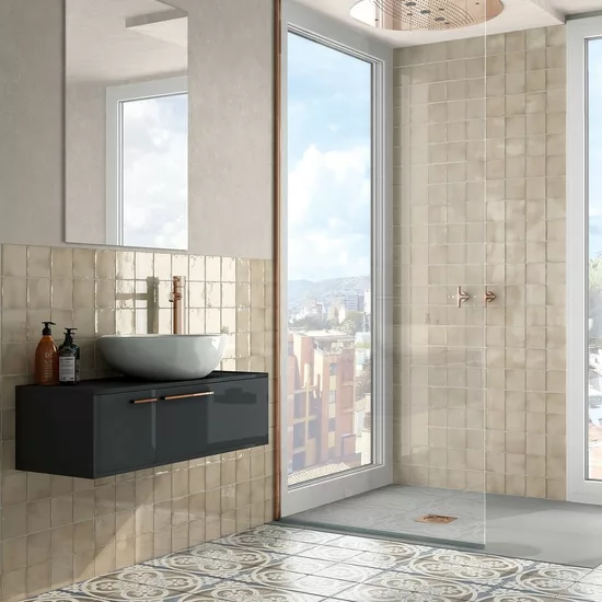 Carrelage Manacor Beige Argile 10x10 cm - vue d’ambiance