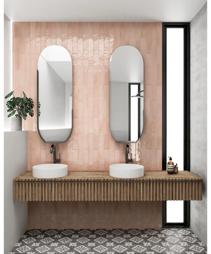 Carrelage Manacor Blush Pink 6,5x40 cm - vue d’ambiance