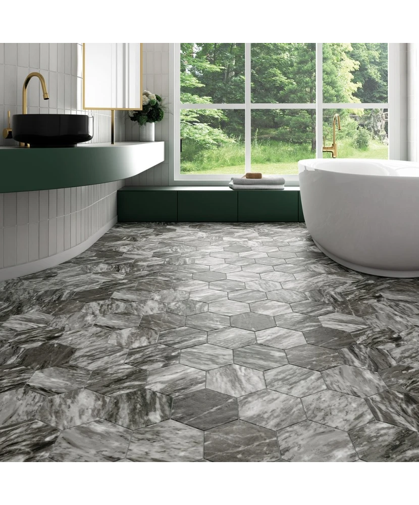 Carrelage Bardiglio Hexagon Dark Mat 17,5x20 cm - vue d’ambiance