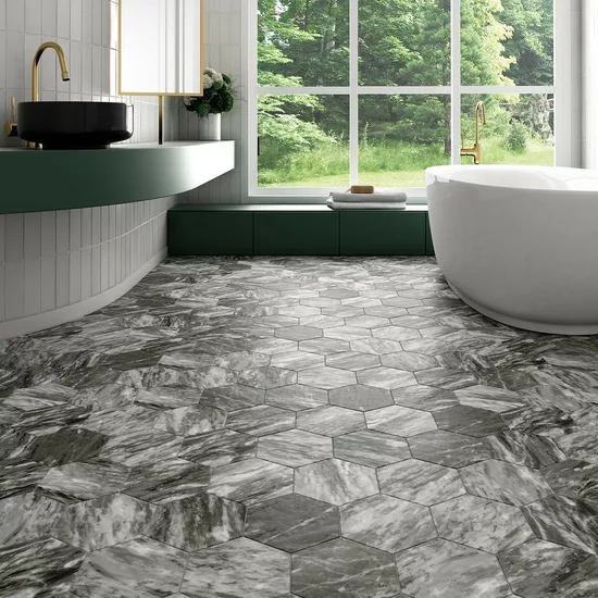 Carrelage Bardiglio Hexagon Dark Mat 17,5x20 cm - vue d’ambiance