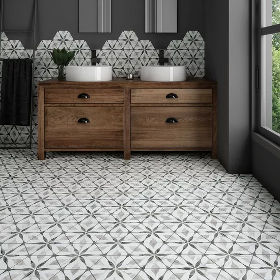 Carrelage Bardiglio Hexagon Flower Mat 17,5x20 cm - vue d’ambiance