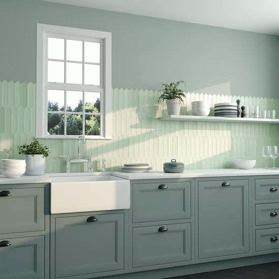 Carrelage Lanse Mint 5x25 cm - posé en cuisine