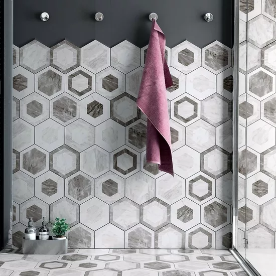 Carrelage Bardiglio Hexagon Geo Mat 17,5x20 cm - vue d’ambiance