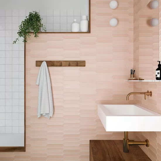 Carrelage Lanse Rose 5x25 cm - posé en salle de bain