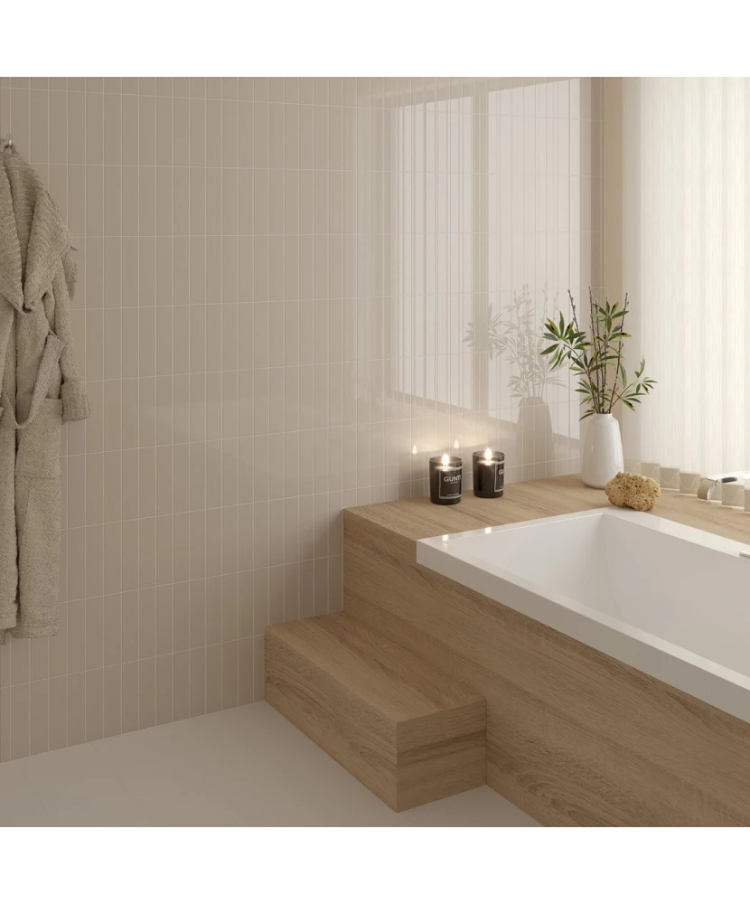 Carrelage Costa Nova Beige Pale 5x20 cm - posé en salle de bain
