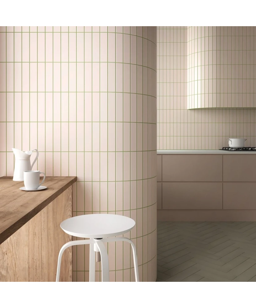 Carrelage Costa Nova Beige Pale Mat 5x20 cm - posé en cuisine