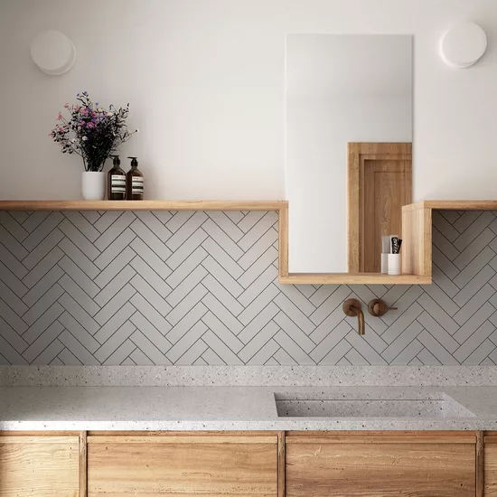 Carrelage Costa Nova Grey Mat 5x20 cm - posé en salle de bain