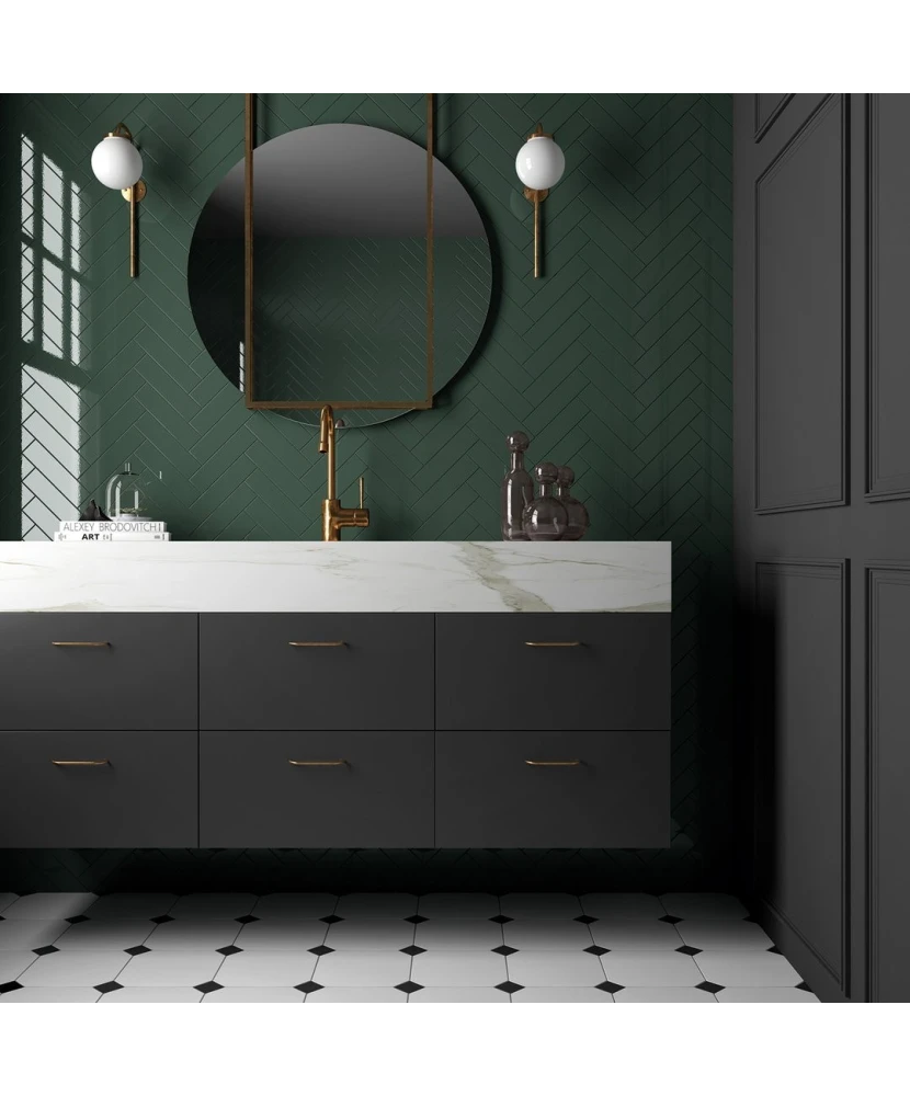 Carrelage Costa Nova Laurel Green 5x20 cm - posé en salle de bain