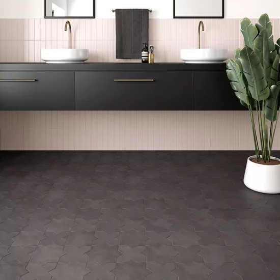 Carrelage Costa Nova Pink Stony Mat 5x20 cm - vue d’ambiance