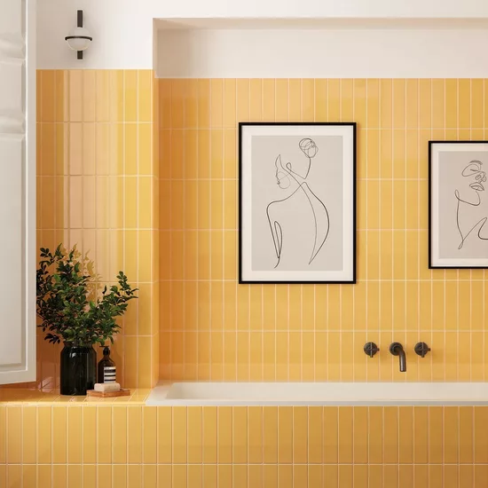 Carrelage Costa Nova Yellow 5x20 cm - posé en salle de bain
