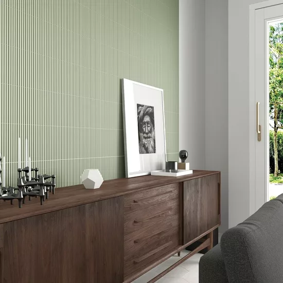 Carrelage Onda Tansy Green Mat 5x20 cm - vue d’ambiance