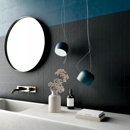 Carrelage Curve Black Mat 8,3x12 cm - posé en salle de bain