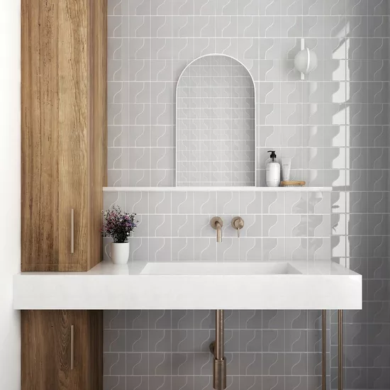 Carrelage Curve Grey 8,3x12 cm - posé en salle de bain