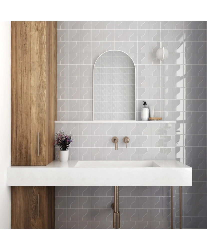 Carrelage Curve Grey Mat 8,3x12 cm - posé en salle de bain