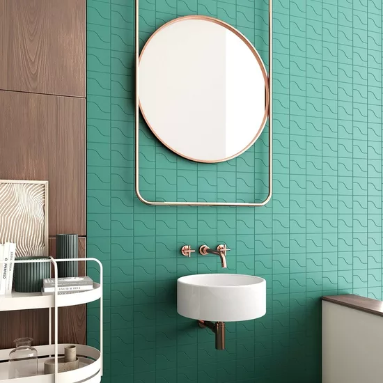 Carrelage Curve Paon Mat 8,3x12 cm - posé en salle de bain
