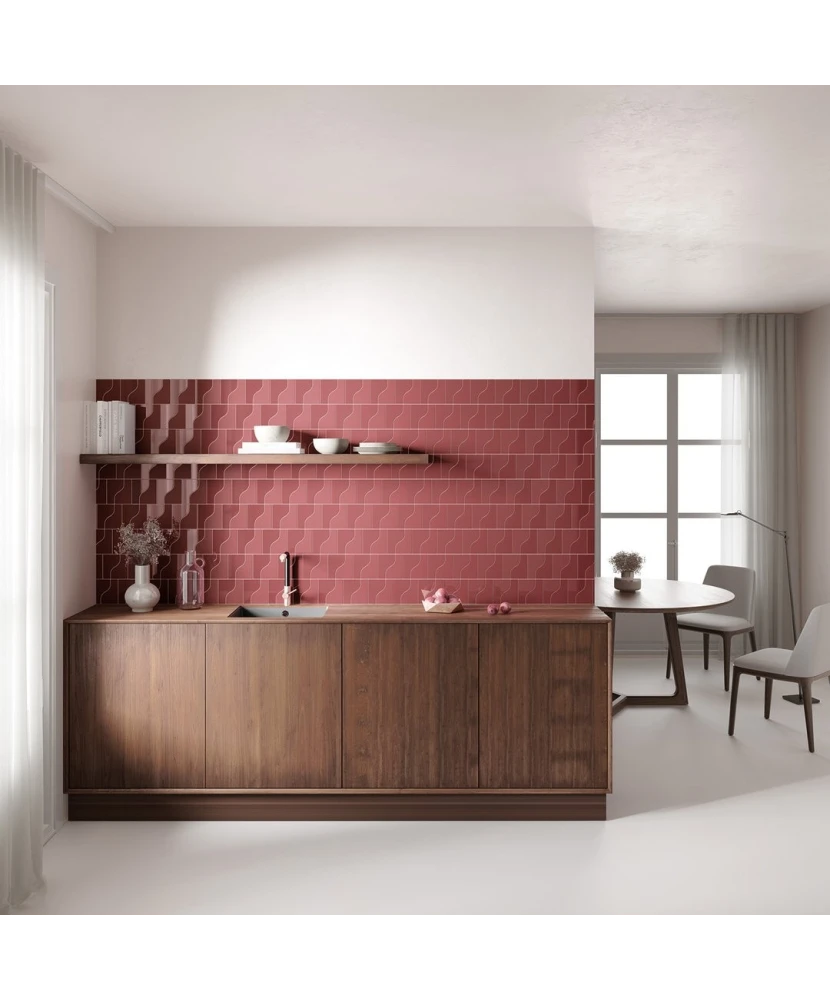 Carrelage Curve Ruby Shade 8,3x12 cm - posé en cuisine