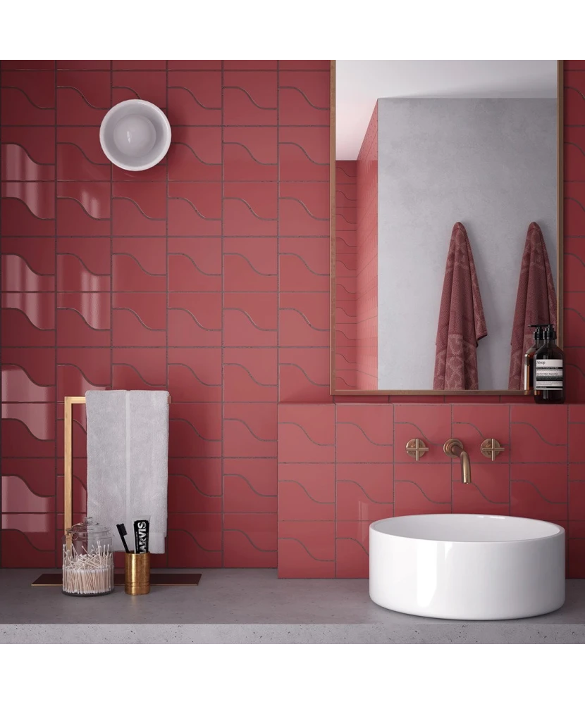Carrelage Curve Ruby Shade Mat 8,3x12 cm - posé en salle de bain 2