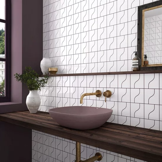 Carrelage Curve White 8,3x12 cm - posé en salle de bain