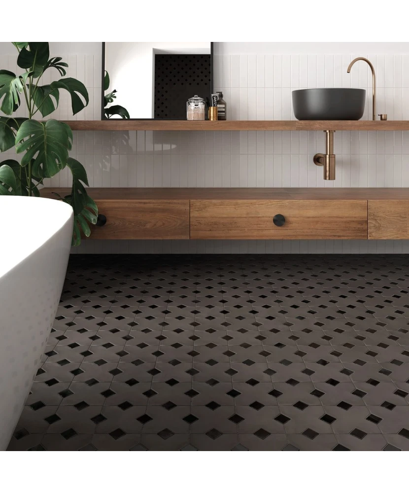 Carrelage Kasbah Mud 12x12 cm - posé en salle de bain