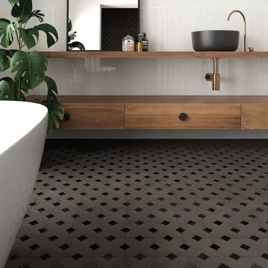 Carrelage Taco Black Hat 3,4x3,4 cm - posé en salle de bain