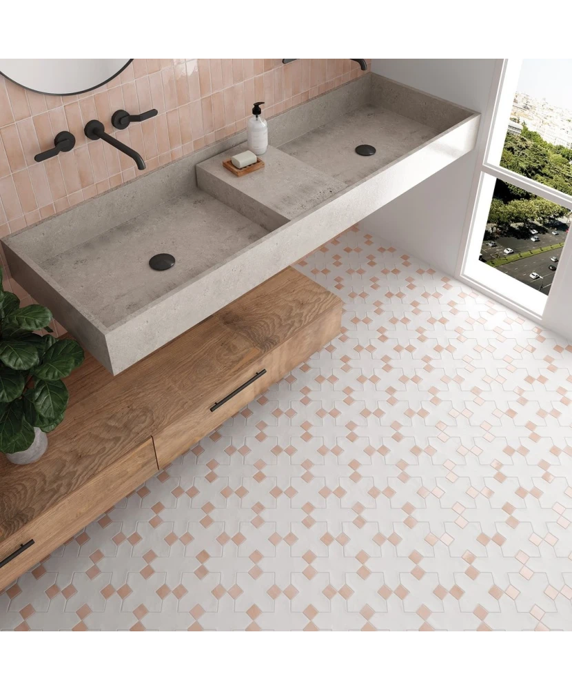 Carrelage Taco Orchard Pink 3,4x3,4 cm - posé en salle de bain