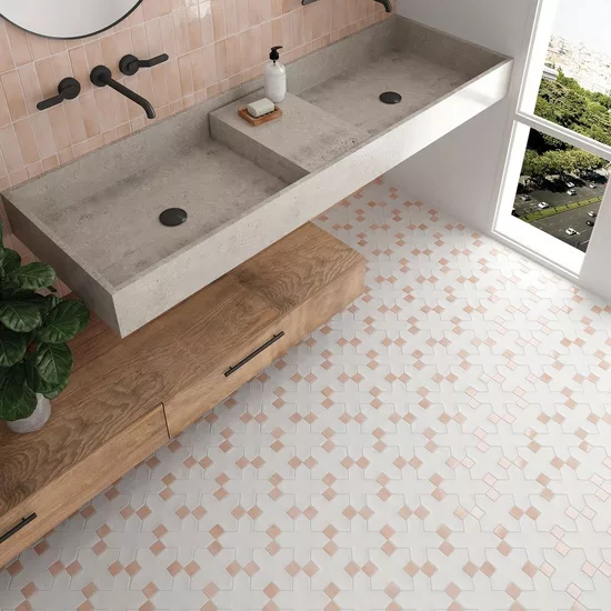 Carrelage Taco Orchard Pink 3,4x3,4 cm - posé en salle de bain