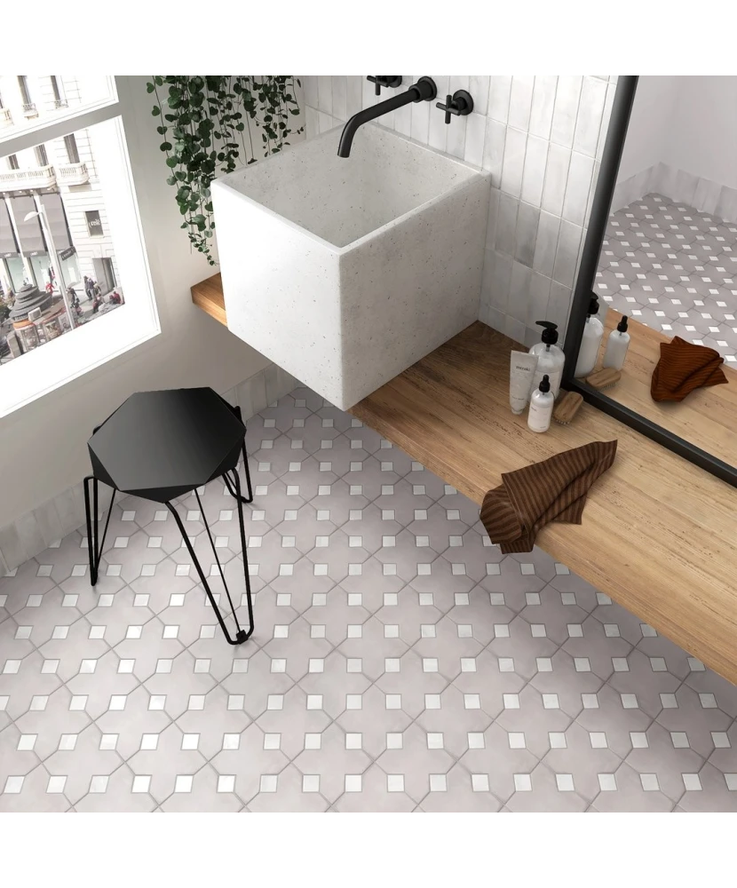 Carrelage Taco White 3,4x3,4 cm - vue d’ambiance