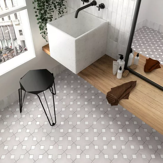 Carrelage Taco White 3,4x3,4 cm - vue d’ambiance