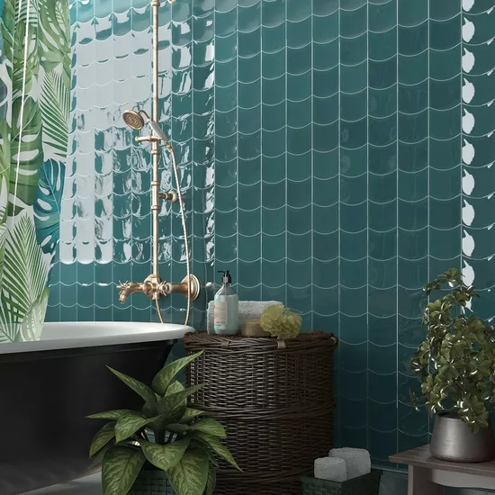 Carrelage Wave Teal Grassy 12x12 cm - vue d’ambiance
