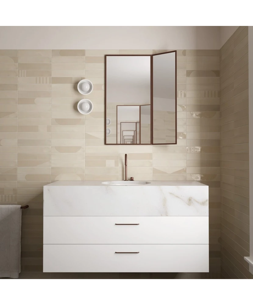 Carrelage Wadi Beige 6x30 cm - posé en salle de bain