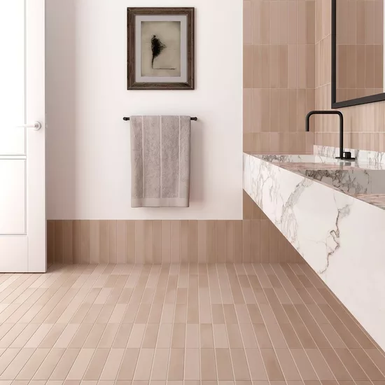 Carrelage Wadi Taupe 6x30 cm - posé en salle de bain
