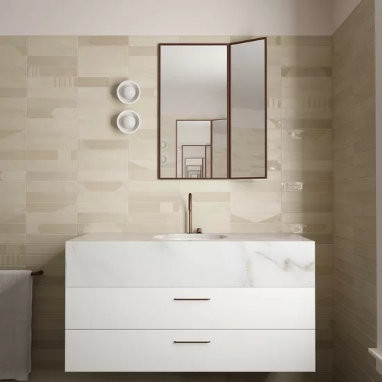 Carrelage Wadi Decor Beige 6x30 cm - posé en salle de bain