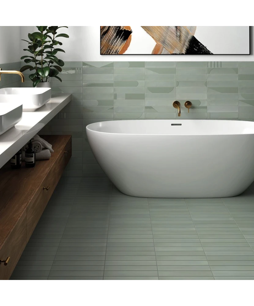Carrelage Wadi Decor Mint 6x30 cm - posé en salle de bain